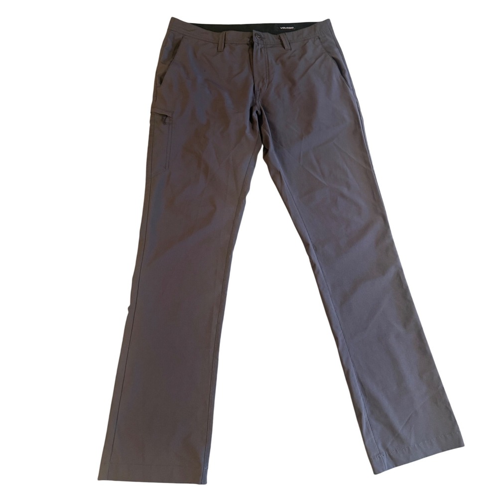 Volcom Mens 34 Vorta Tech Stretch Pants Charcoal Gray Straight Leg Cargo Pocket